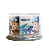 50 PHILIPS CD-R 52X White Inkjet Hub Printable 700MB/80 MIN SPINDLE CAKE BOX picture