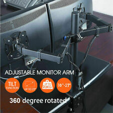 Double Twin Arm Desk Mount Bracket LCD Computer Monitor Stand 10”-27” Screen TV picture