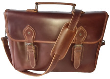 Natural Cow Grain leather handmade shoulder laptop bag, Brown picture