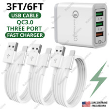 For iPhone 13 12 11 8 XR QC Three Port Wall Power Adapter USB Fast Charger Cable picture