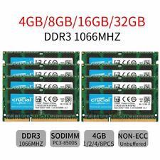 For Crucial 32GB 16GB 8GB 4GB PC3-8500S DDR3 1066MHz 1.5V SO-DIMM Laptop RAM Lot picture