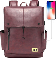 Leather Laptop Backpack Women Vintage Travel Computer Backpack with USB Charg... picture