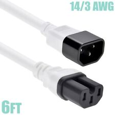 6FT 14 Gauge 3 Prong Power Cable Extension Cord C14 Male to C15 Female SJT White picture
