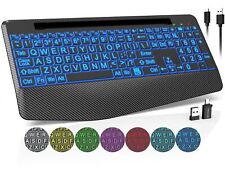 Wireless Keyboard with 7 Colored Backlits, Wrist Rest, Holder, Rechargeable E... picture