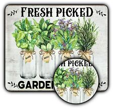 Mouse Pad Sign + Coaster - Vintage Style - Garden Herbs - 1/4