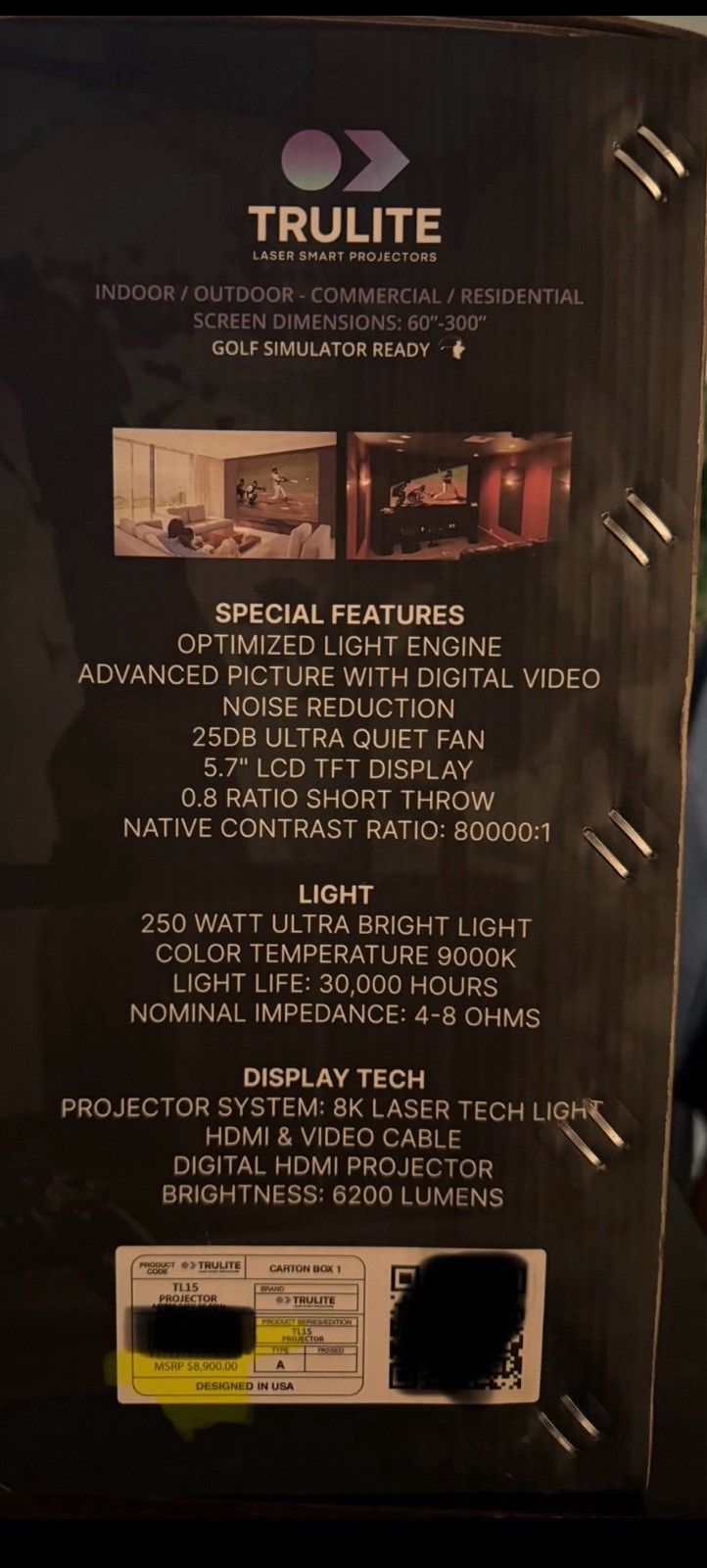 TRULITE TL15 Projector Black Short Throw Ultra Quiet Fan 300 in Max Screen