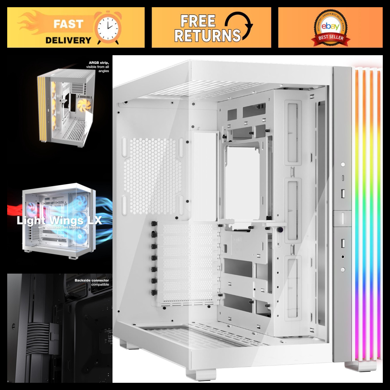 Light Base 600 DX White PC Case - Fully Windowed Front & Side, ATX Mid Tower, Ga