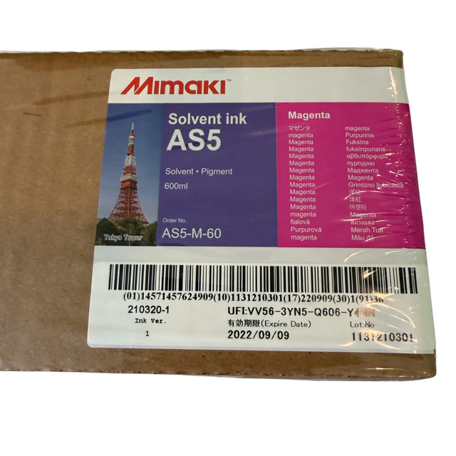OEM Mimaki AS5 Magenta 600mL Ink Bag Sealed Exp 9/2022 AS5-M