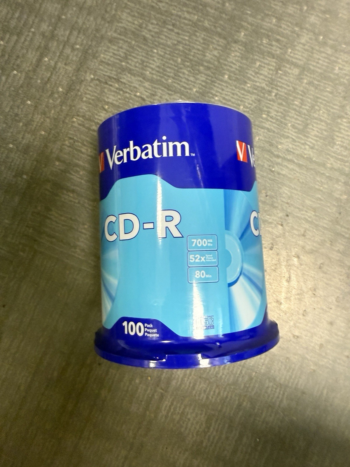 100 VERBATIM Blank 52X CD-R CDR Branded Logo 700MB Media Disc