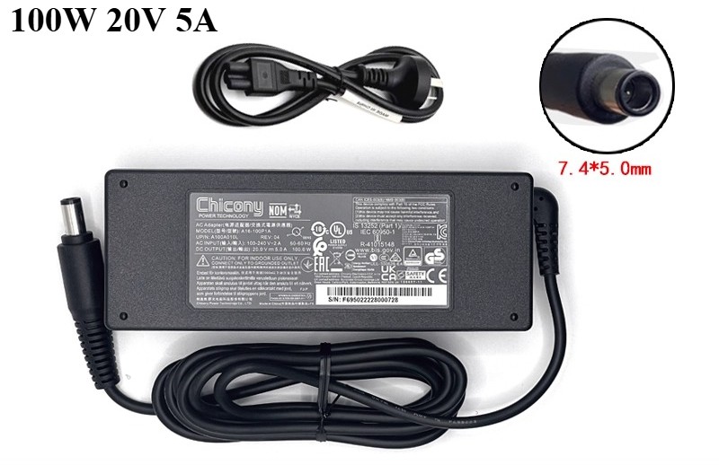 Genuine Chicony 100W 20V 5A Charger Power Supply 7.4*5.0mm Tip AC Adapter