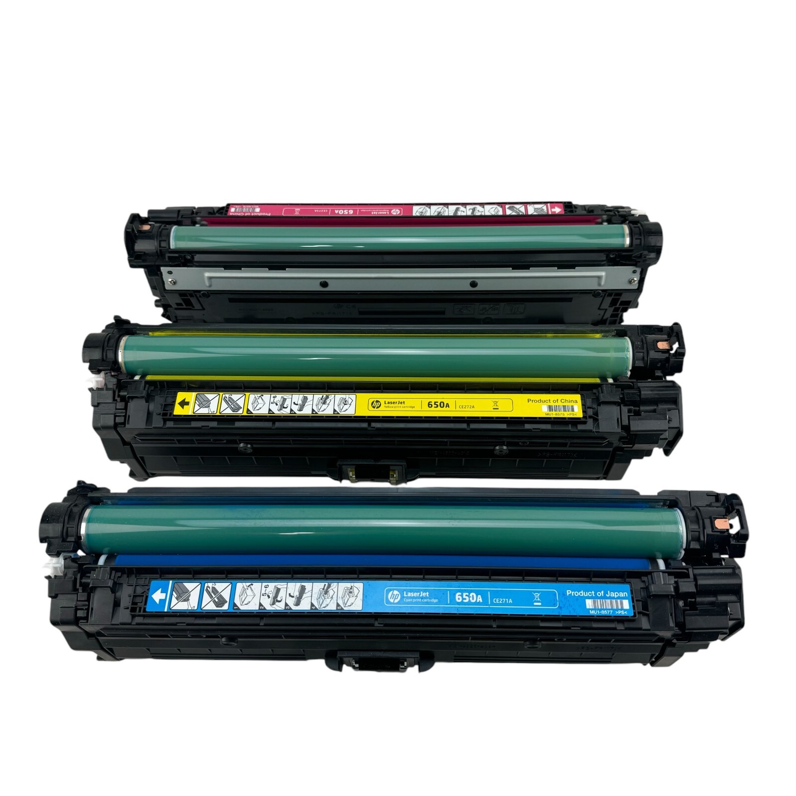Genuine HP 650A Toner Set Cyan Yellow Magenta (10% Life Left - For Refilling)