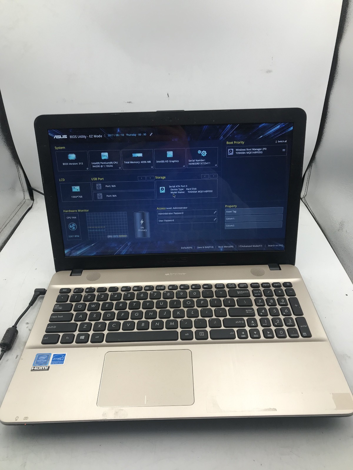 ASUS X541N - BOOTS TO BIOS - INTEL PENTIUM N4200 - 4GB RAM - READ DESCRIP - BB