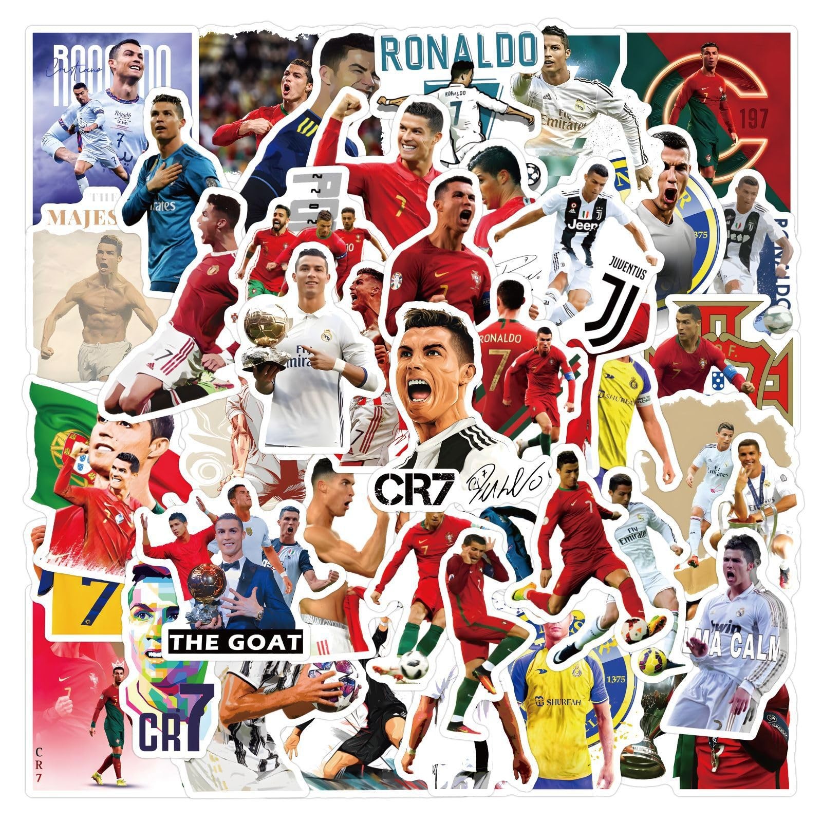 50PCS Football Player Cristiano Ronaldo Stickers,Vinyl 2-3 inches, Rona50