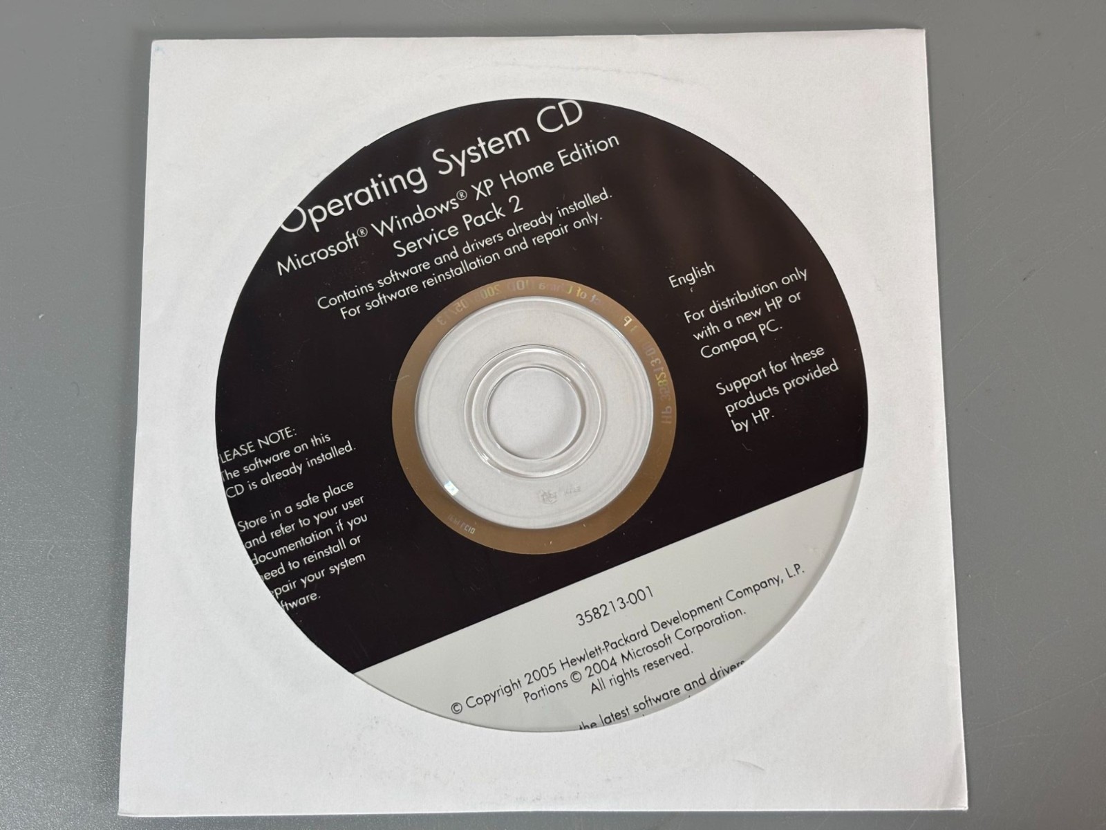 New HP Microsoft Windows XP Home Edition Operating System CD Service Pack 2