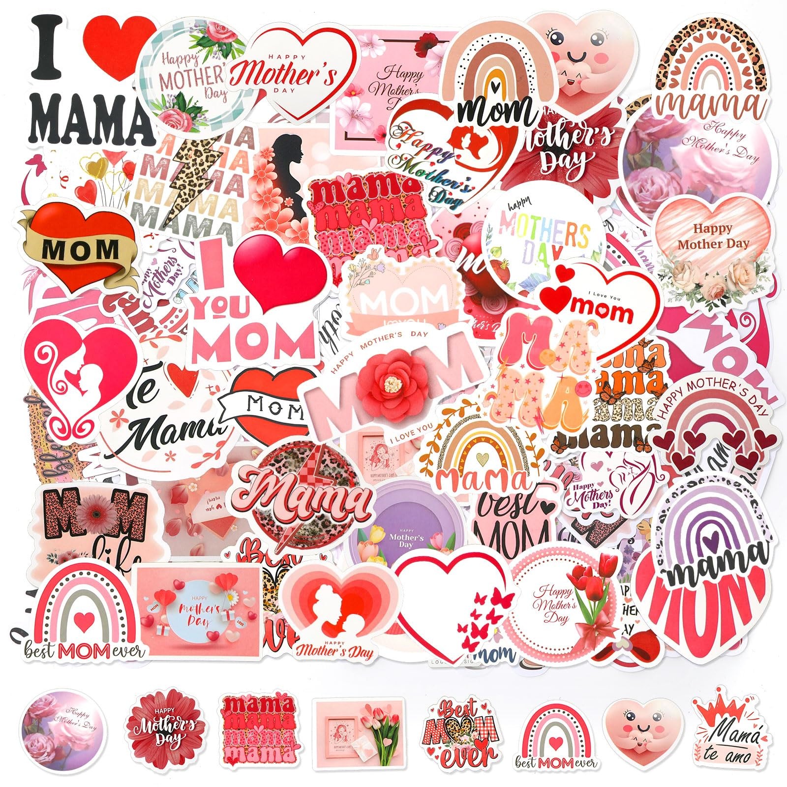 100Pcs Mother's Day Stickers, Vinyl Happy Mother's Day Stickers Decals Gifts Set