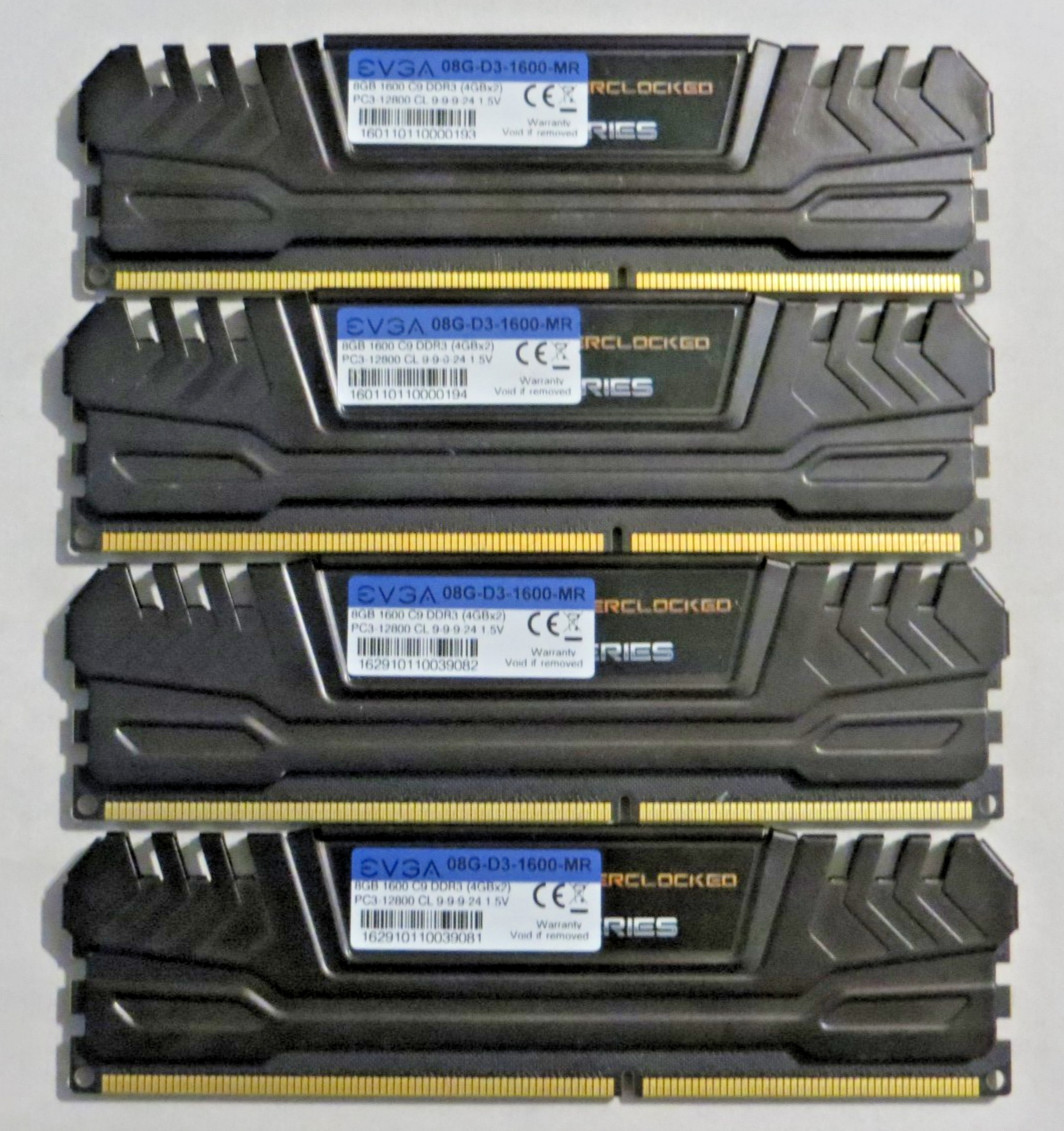 16GB Kit 4x4GB DDR3 1600MHz PC3-12800U Desktop RAM EVGA Superclocked Matching