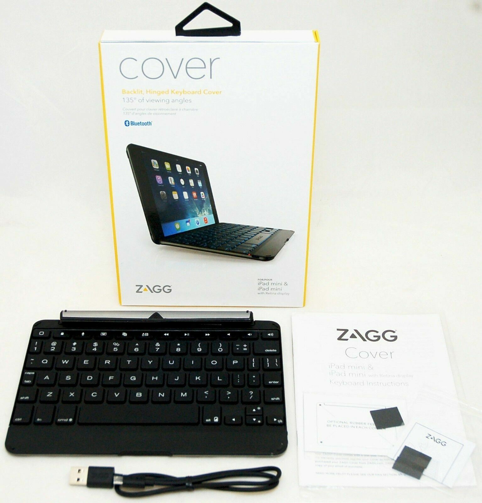 NEW Zagg Cover iPad Mini 1/2/3 Retina Bluetooth Hinged Keyboard Stand Case BLACK