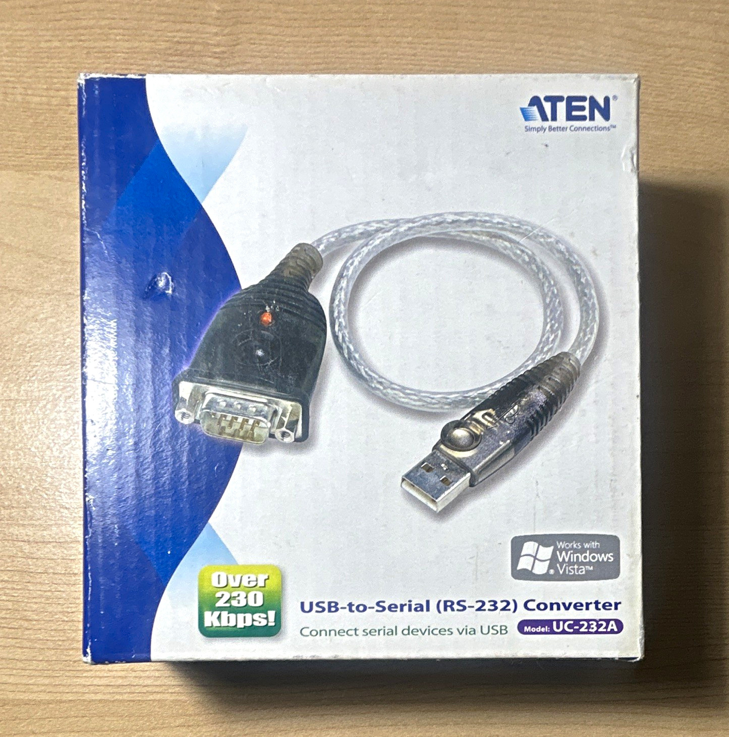 ATEN UC-232A USB-to-Serial RS-232 Adapter Cable USB-A to DB9 10cm Mac/Win
