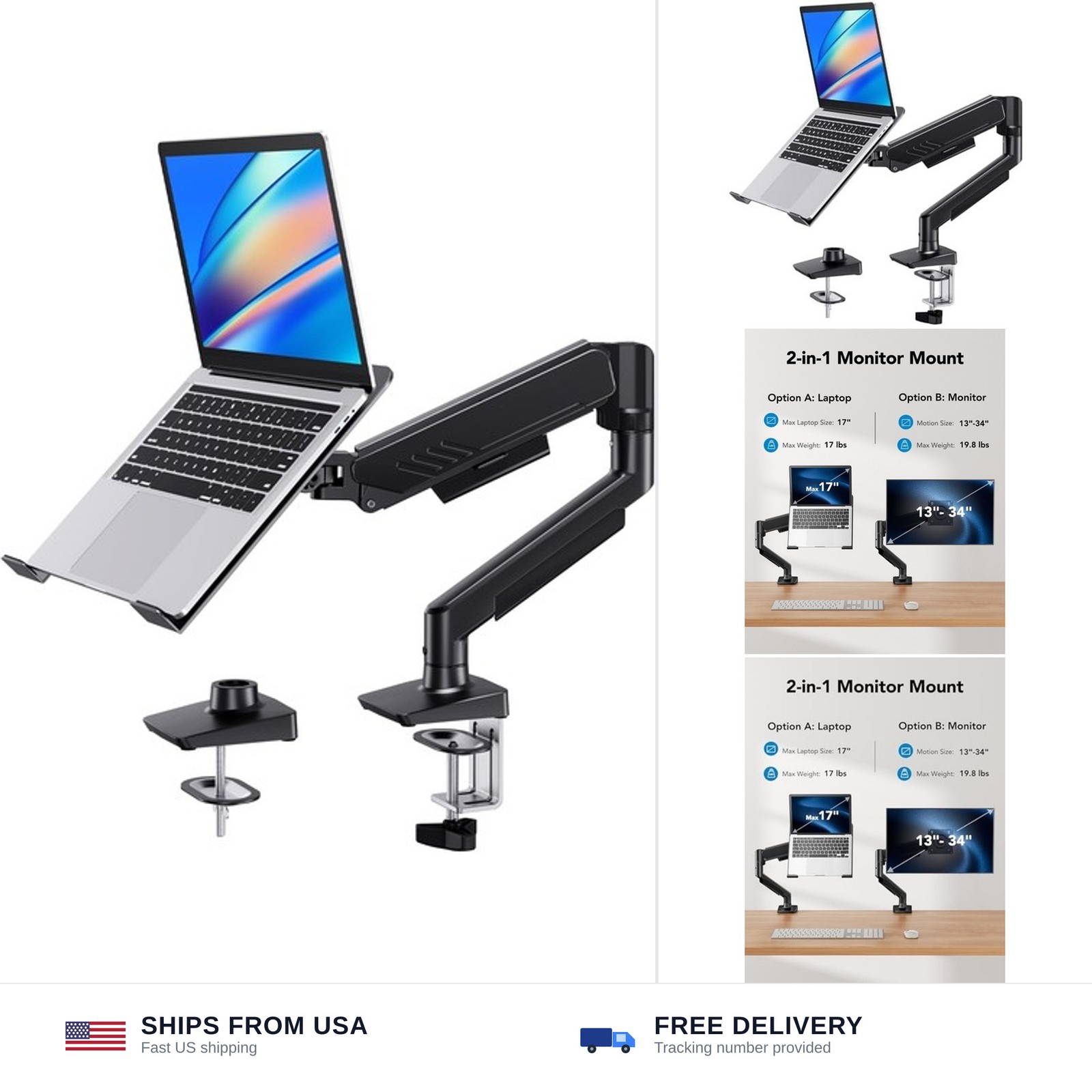 HUANUO 2 in 1 Function Laptop Mount with Tray, Fits 13-34″ Monitors & Up to 1...