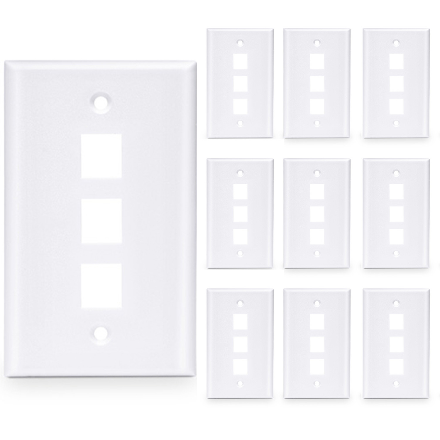10 Pcs - 3 Port Wall Plate Keystone RJ45 Cat6 Cat5e Insert Jack White WallPlate