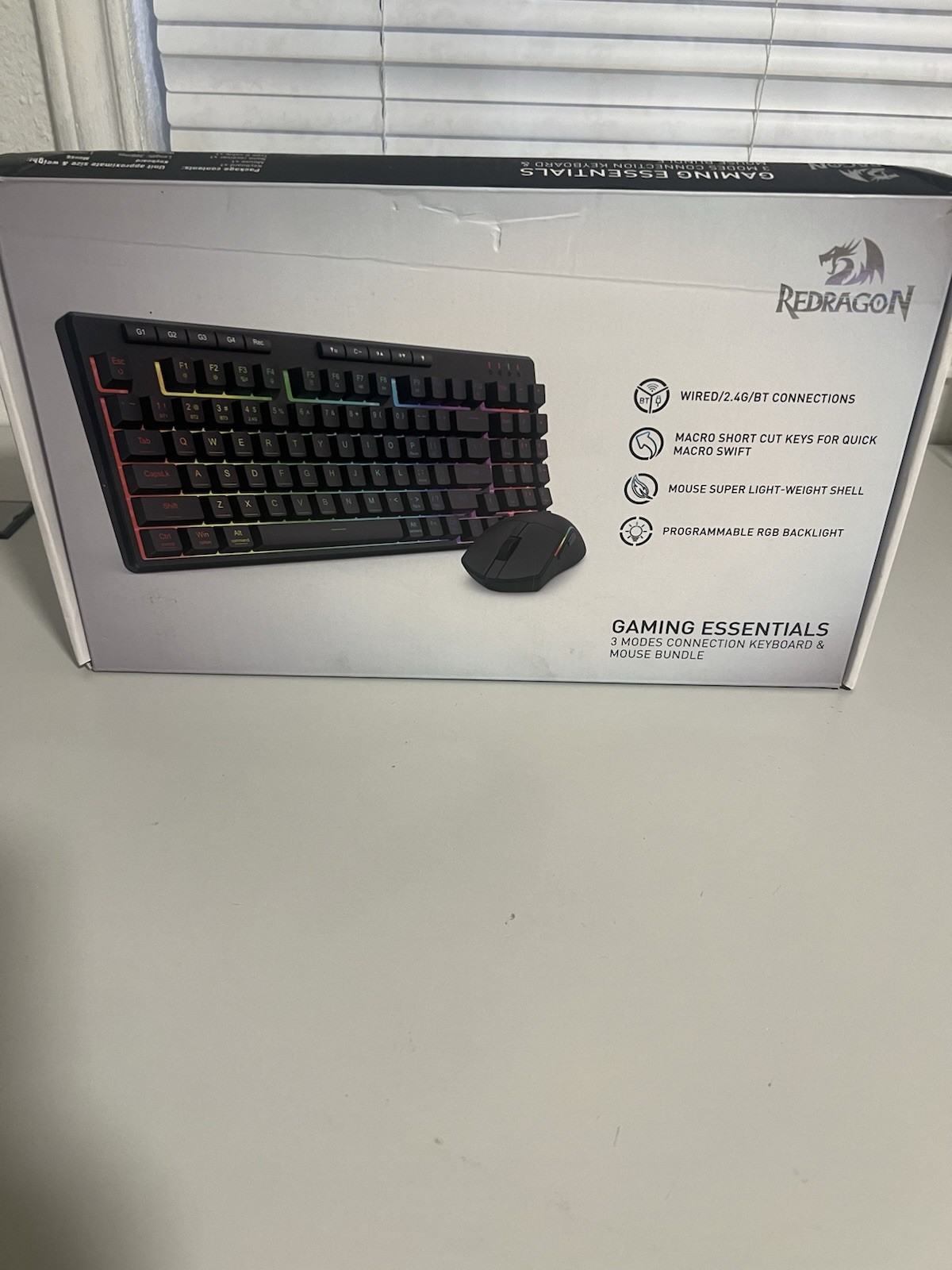 Redragon Gaming Essentials Keyboard & Mouse Bundle, 3 Modes, RGB, Macro, Black
