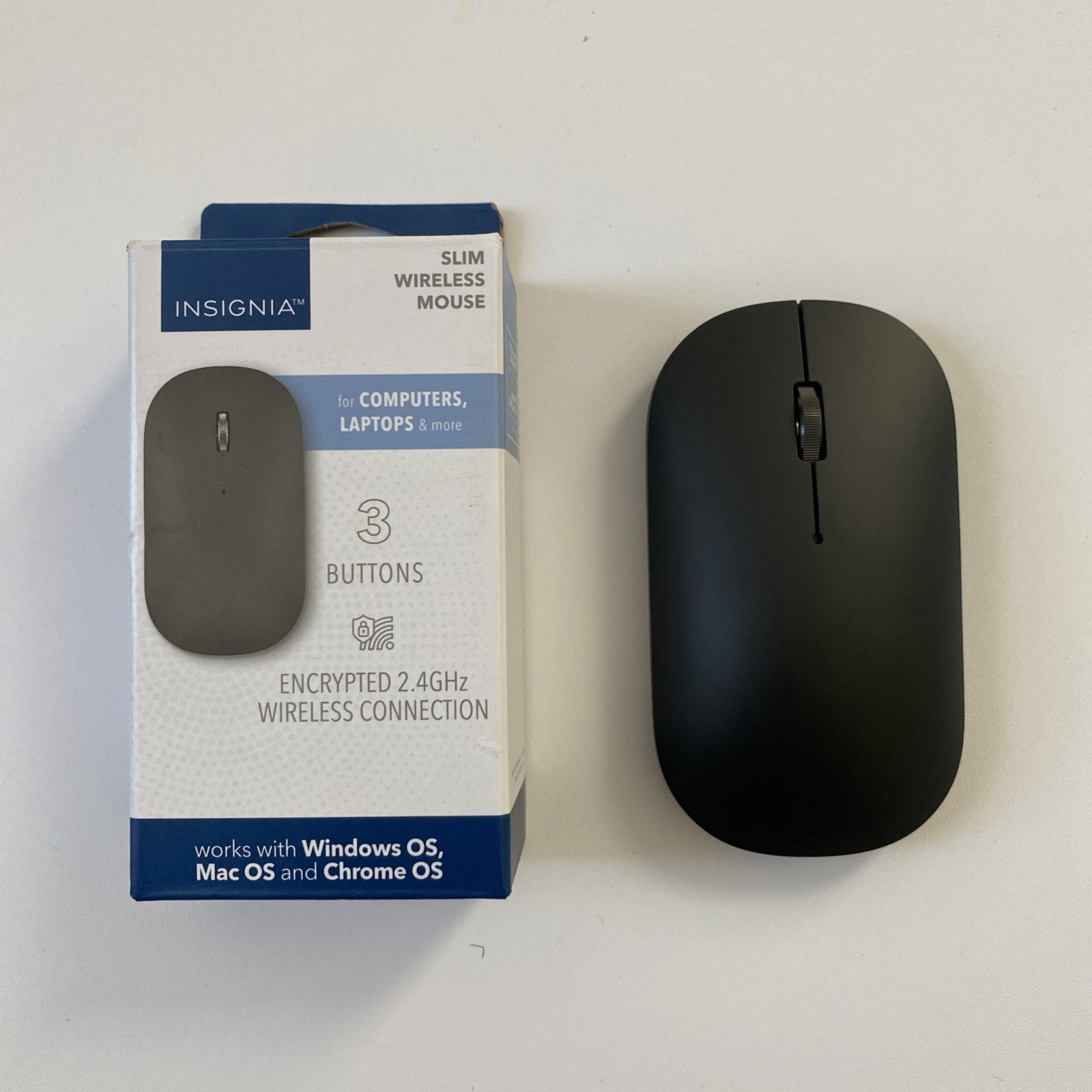 Insignia - Wireless Optical 3-Button Travel Mouse - Slim - Black