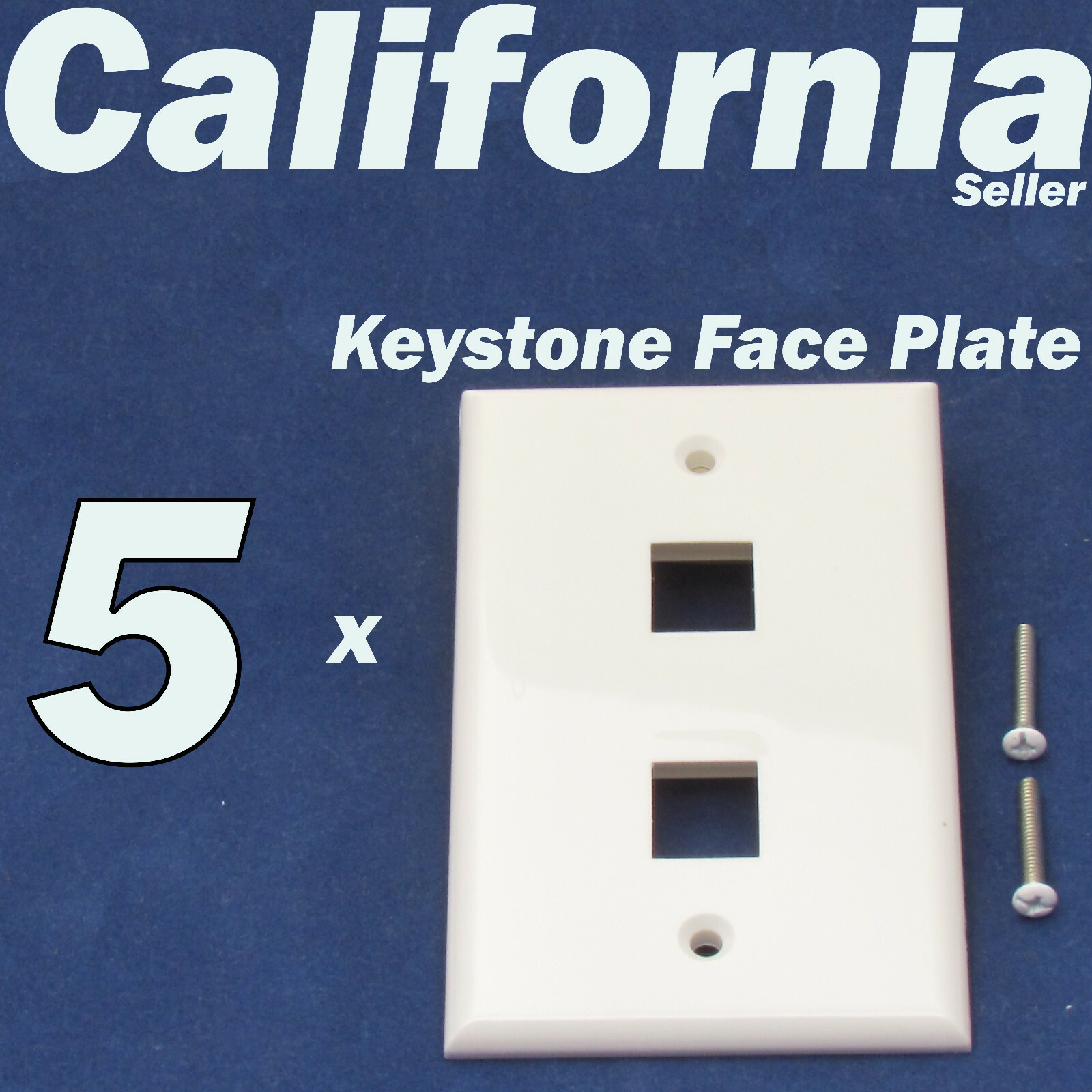 5 X Faceplate 2 Port Keystone Jack RJ45 CAT5 CAT5e CAT6 Network Wall Plate White