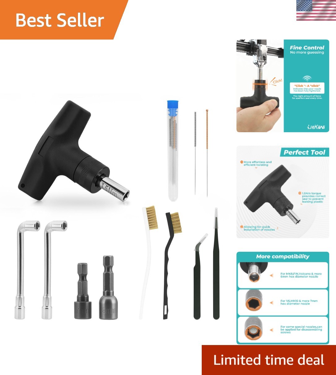 25PCS 3D Printer Nozzle Cleaning Kit with1.5Nm Nozzle Torque Wrench