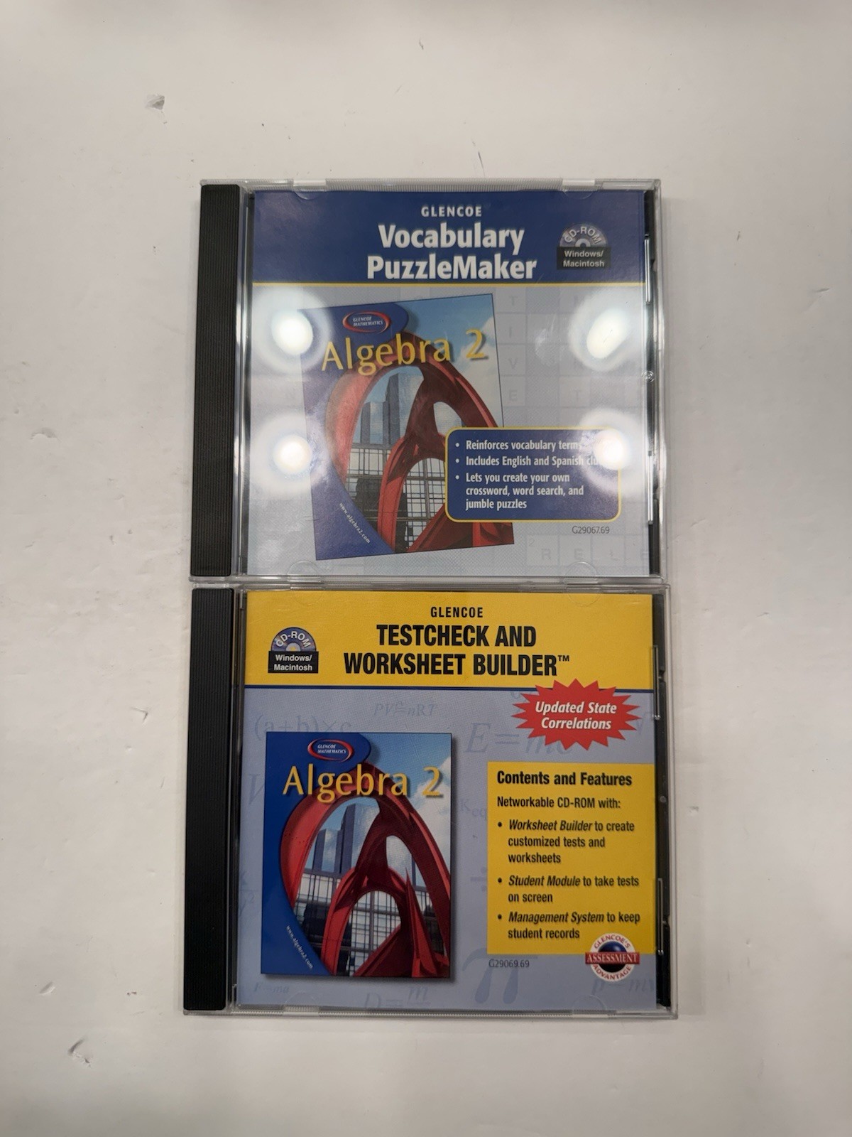 Glencoe Algebra 2 Testcheck Worksheet Builder Vocabulary Puzzlemaker CD-ROM Lot