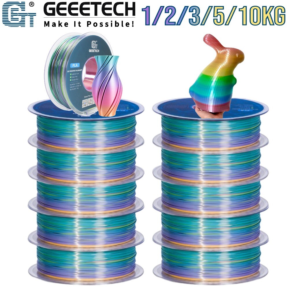 GEEETECH 1/2/3/5/10KG 3D Printer Fliament Silk Rainbow PLA 1kg 1.75mm Bulk Lot