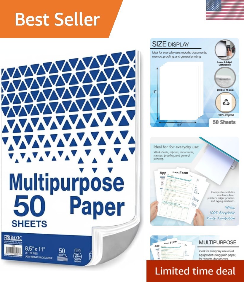 Versatile 50 Sheets 8.5" x 11" White Copy Paper - Perfect for School & Work