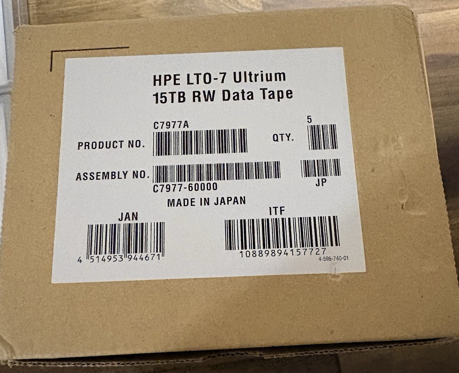 HPE C7977A  LTO-7 Ultrium 15 TB RW Data Tape 5-pack