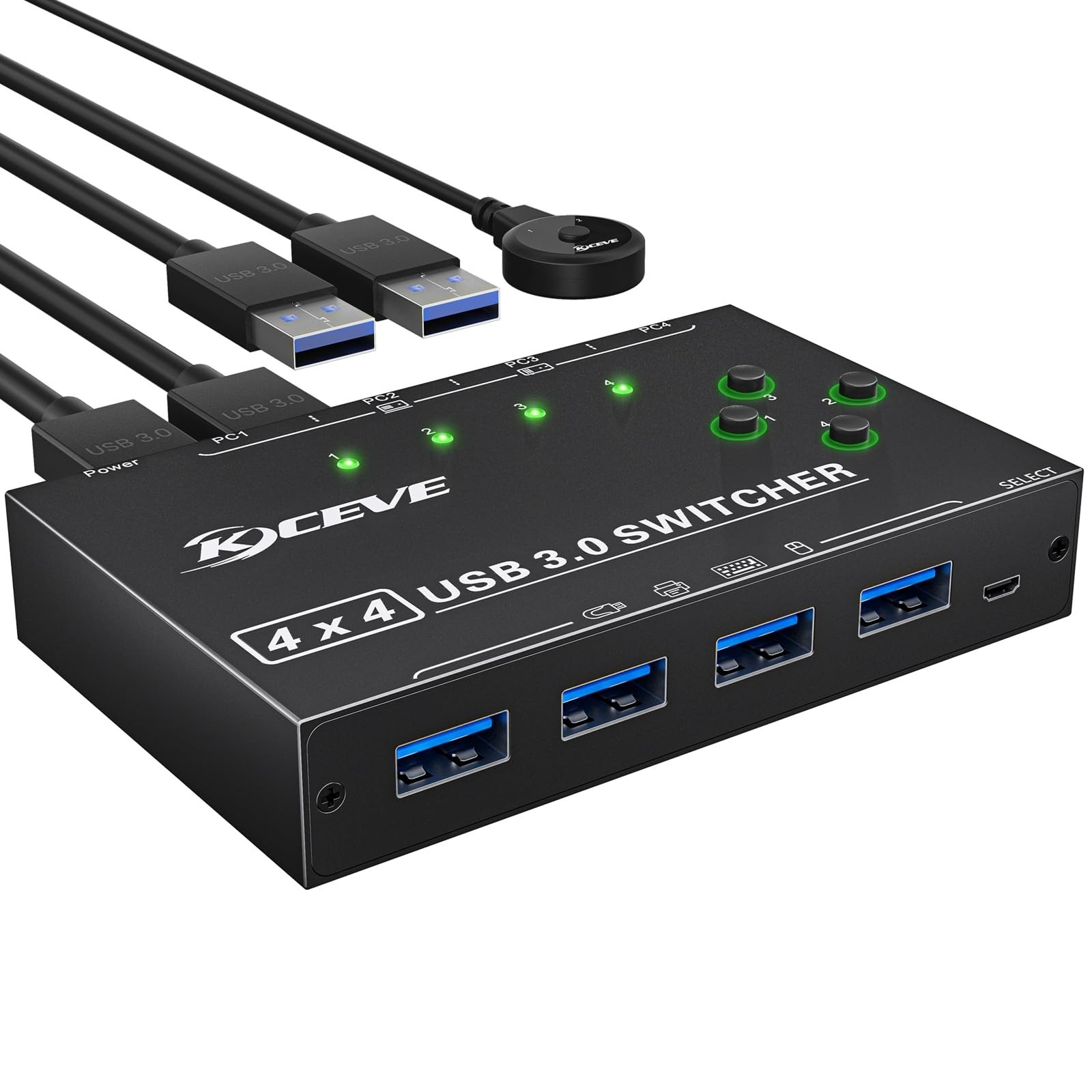KCEVE USB 3.0 Switch 4 Computers 4 USB Devices Wired Remote