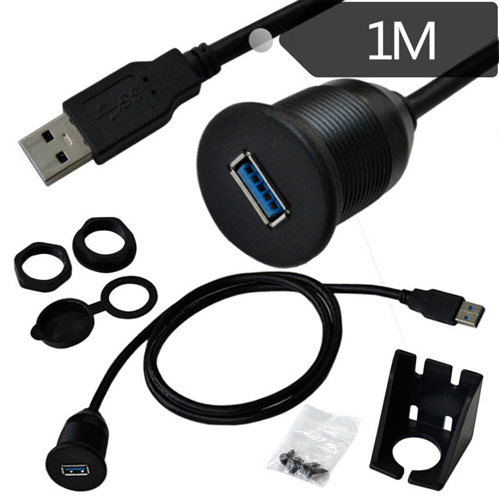 Car Truck Dashboard Motorcycle Flush Mount USB 3.0 A Male To A Female Cable Kit