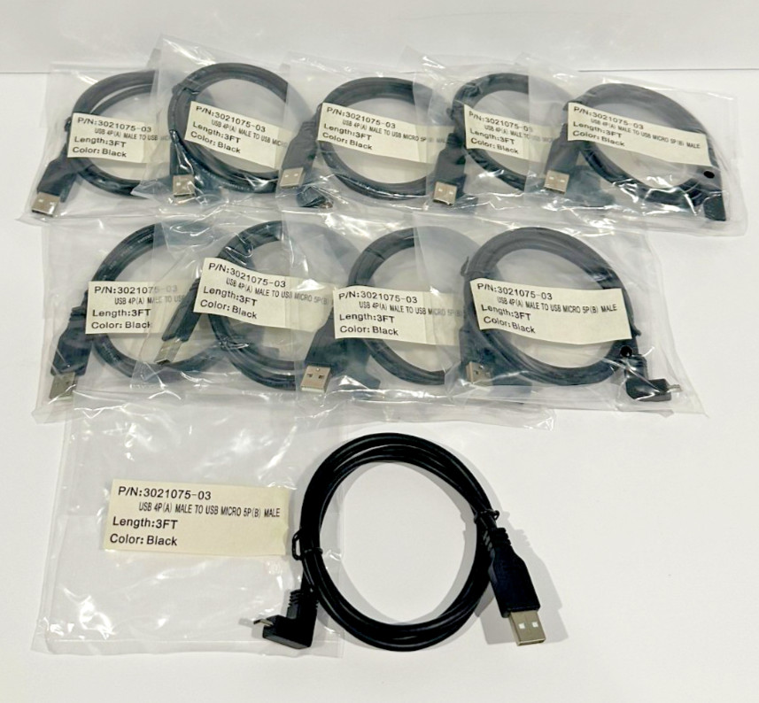 Qualtek 10 Pack USB A to Micro USB Cable 3' Right Angle 90° P/N 3021075-03