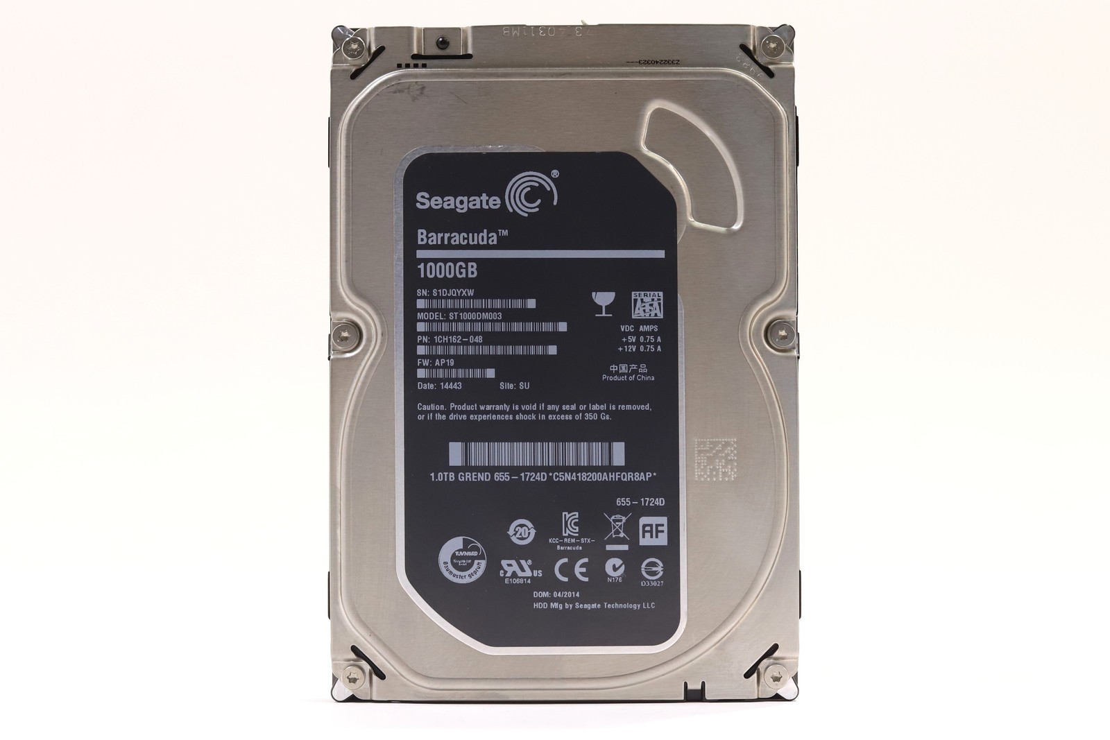 Seagate ST1000DM003 1TB 3.5" 6Gb/s 64MB 7.2K RPM SATA HDD P/N: 1CH162-048 Tested