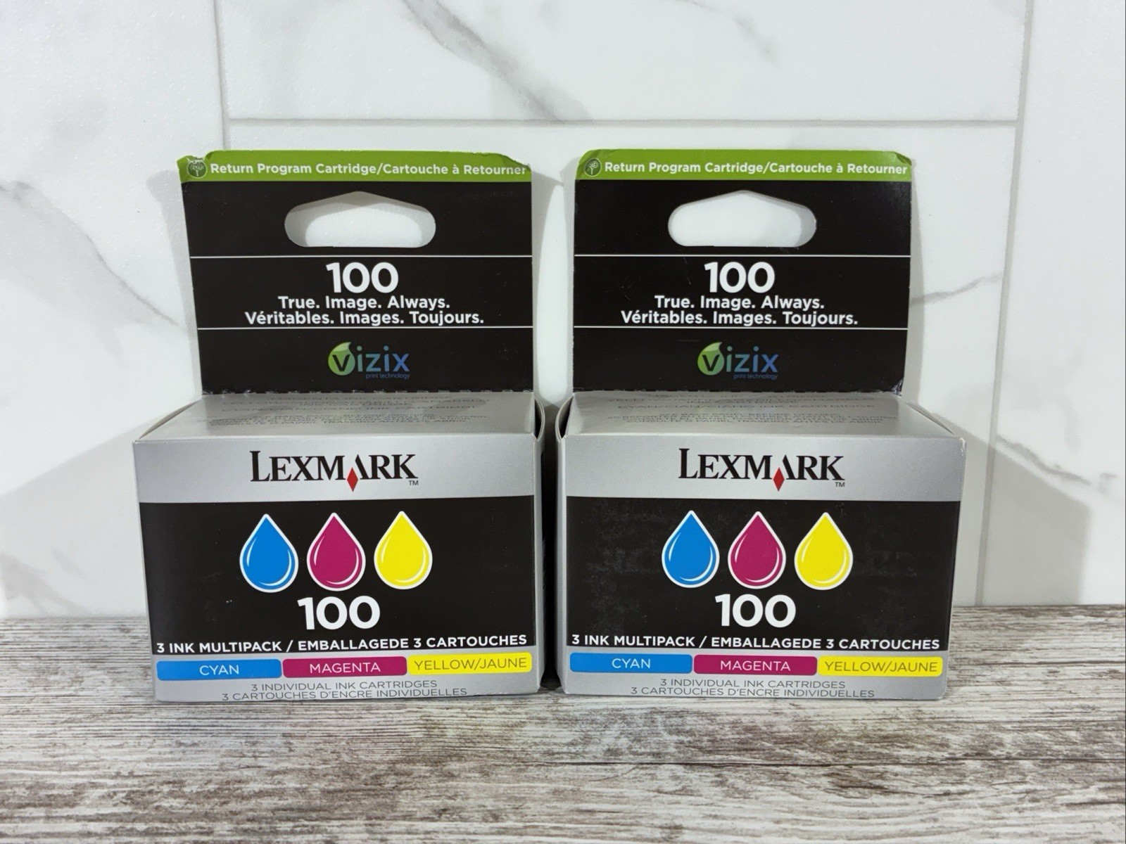 2x Lexmark 100 Tri Color Cyan Magenta Yellow Cartridge for Inkjet Printers