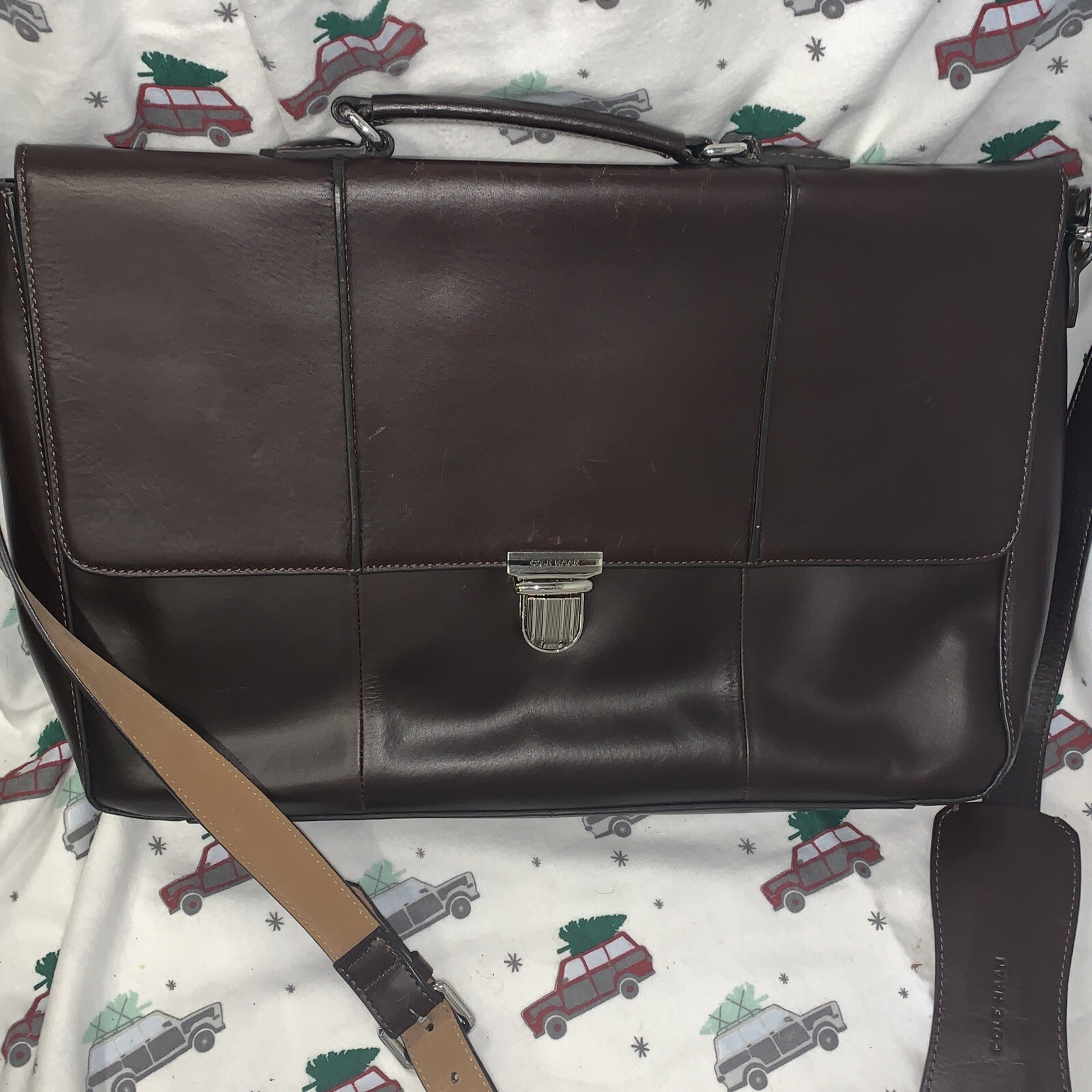 Vintage Cole Haan Brown/Red Leather Briefcase Laptop Leather messenger bag