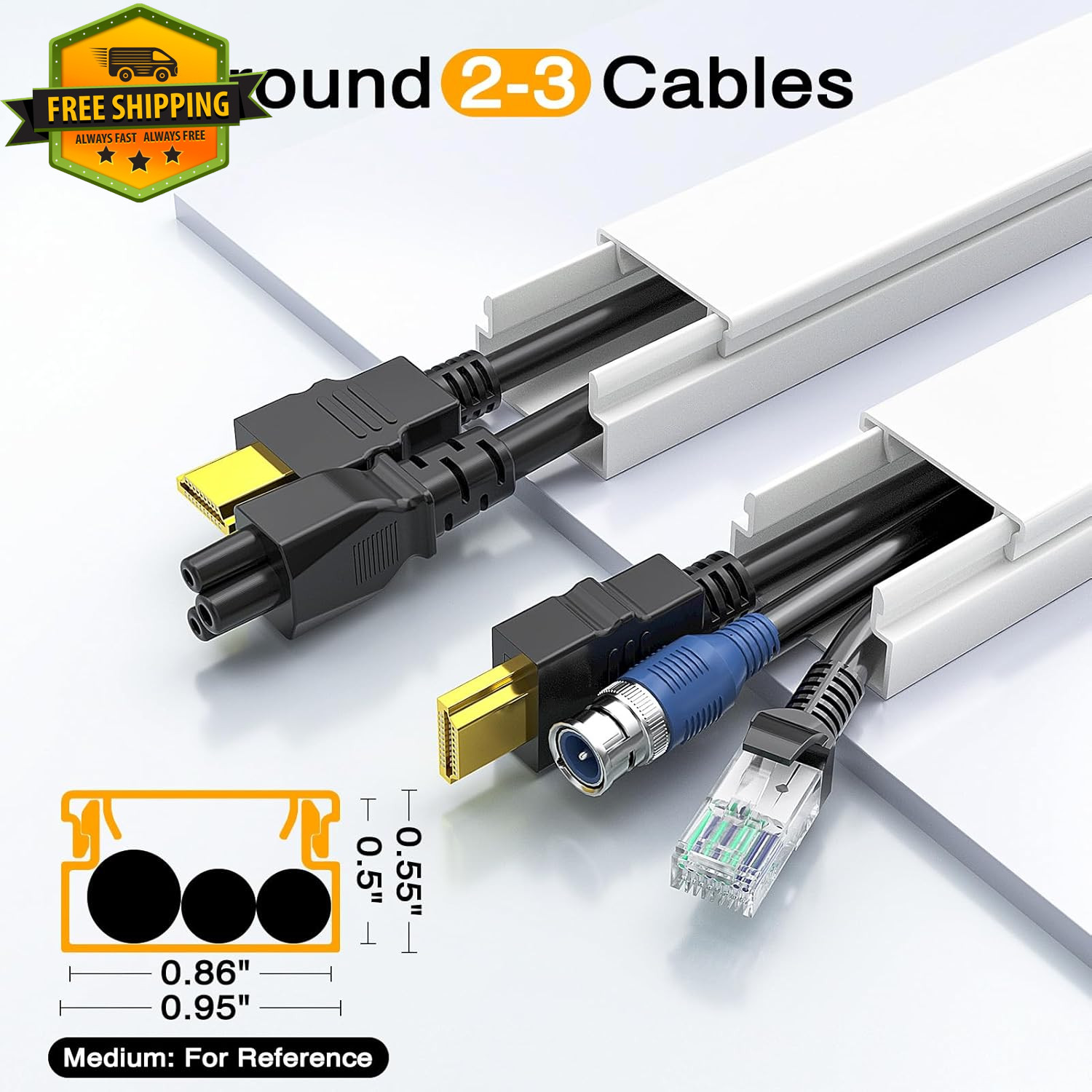157in Cable Raceway Kit Wire Cord Cover Wall Cable Hider Home Office White