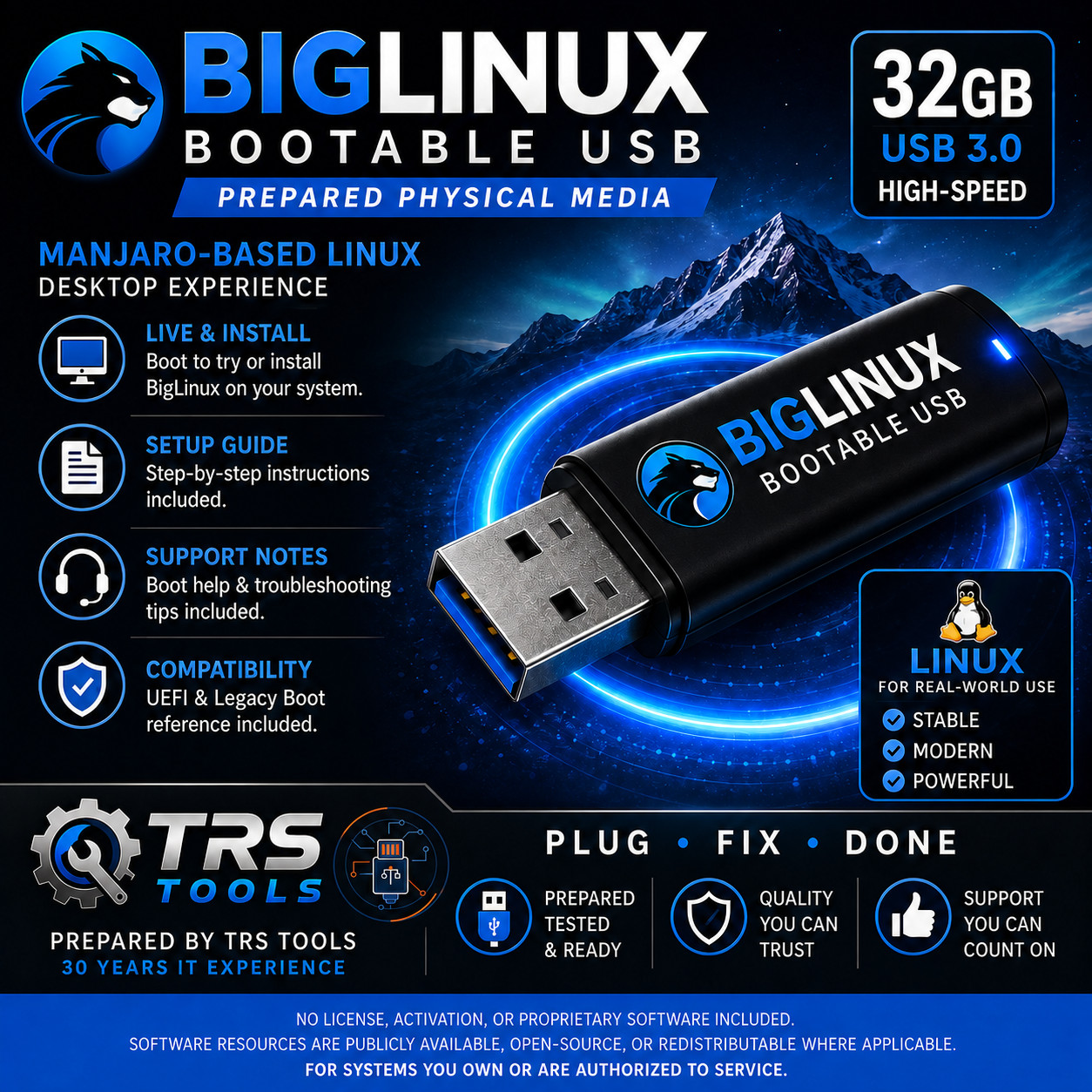 BigLinux Bootable USB 32GB Prepared Physical Media