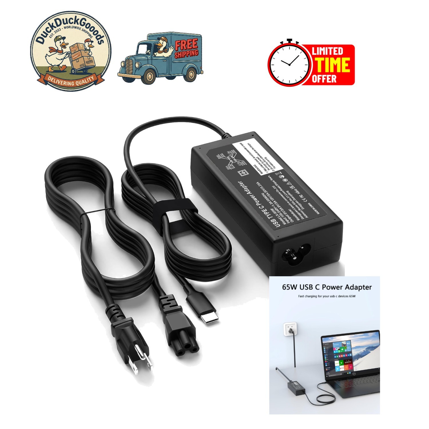 65W Universal Laptop Charger - Reliable USB-C Adapter with Multiple Protections