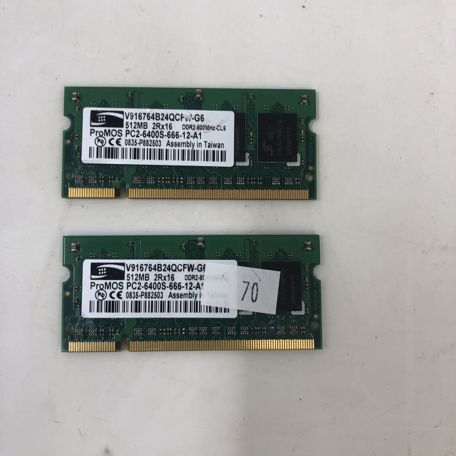 PROMOS V916764B24QCFW-G6 512MB DDR2 RAM PC2-6400S 2RX16X2  (TOTAL 1GB) - USED