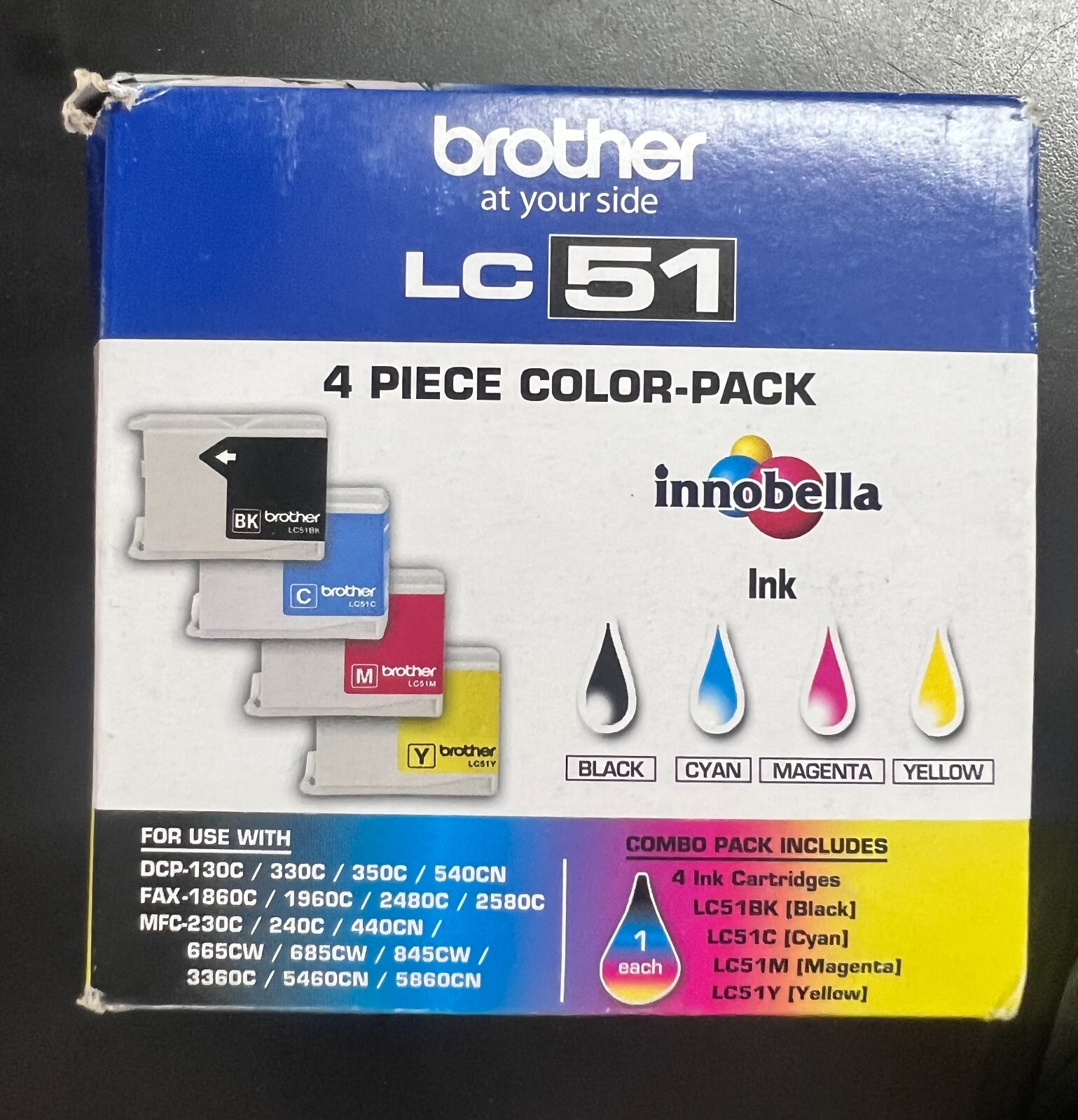 Brother LC51 Ink Cartridges Black Cyan Magenta Yellow 4-Pack 1462/OB