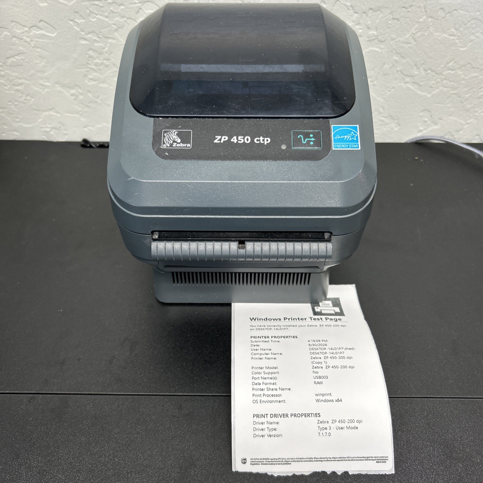 Zebra ZP450 CTP Portable Thermal Shipping Label Printer No Cables - TESTED WORKS