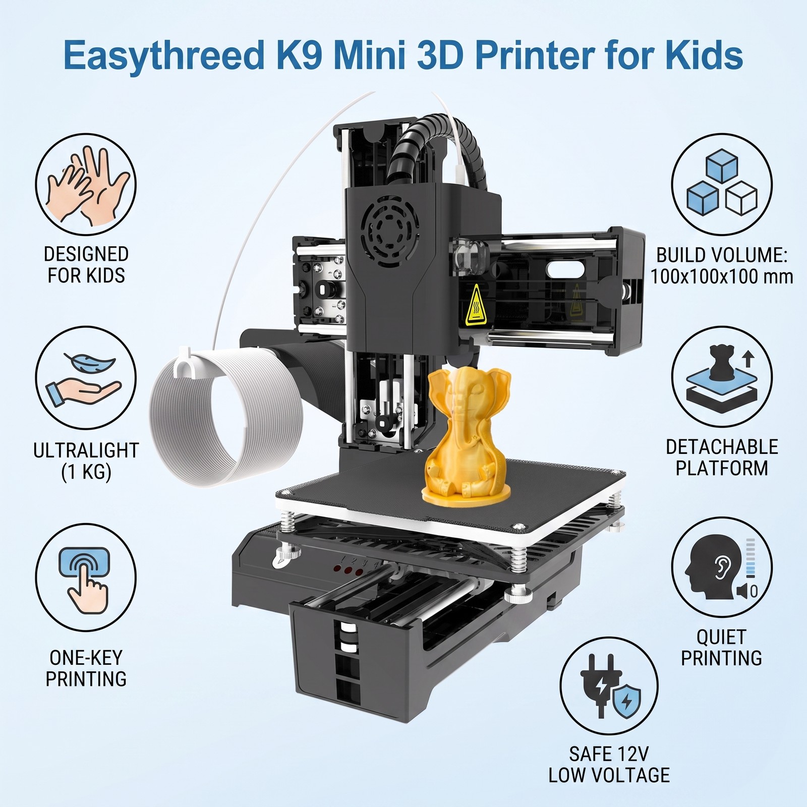 EasyThreed K9 FDM Mini 3D Printer Compact Home Educational PLA Printer