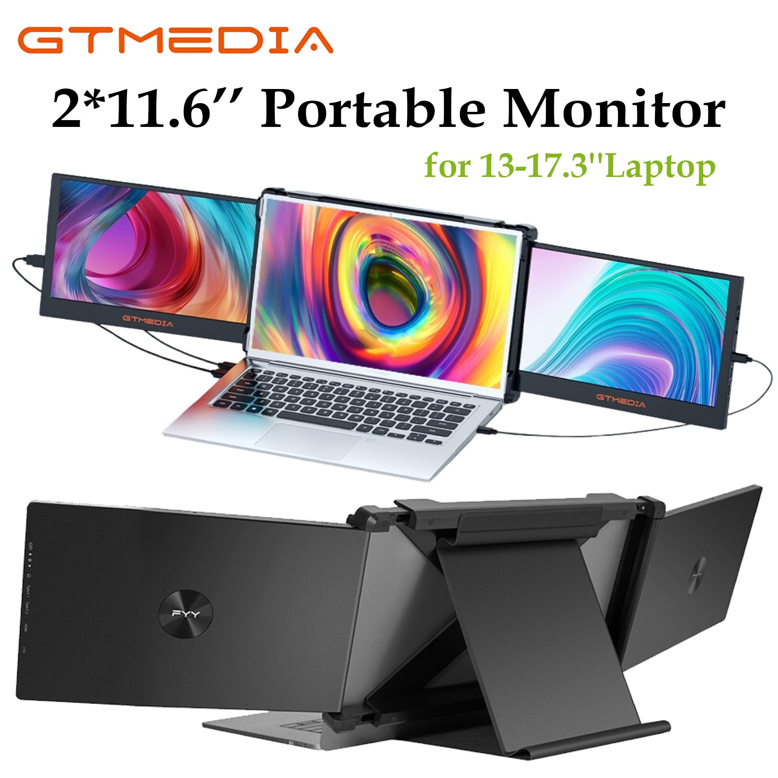 GTMEDIA 11.6" Triple Portable Monitor for 13-17.3" Laptop – USB C Extender NEW