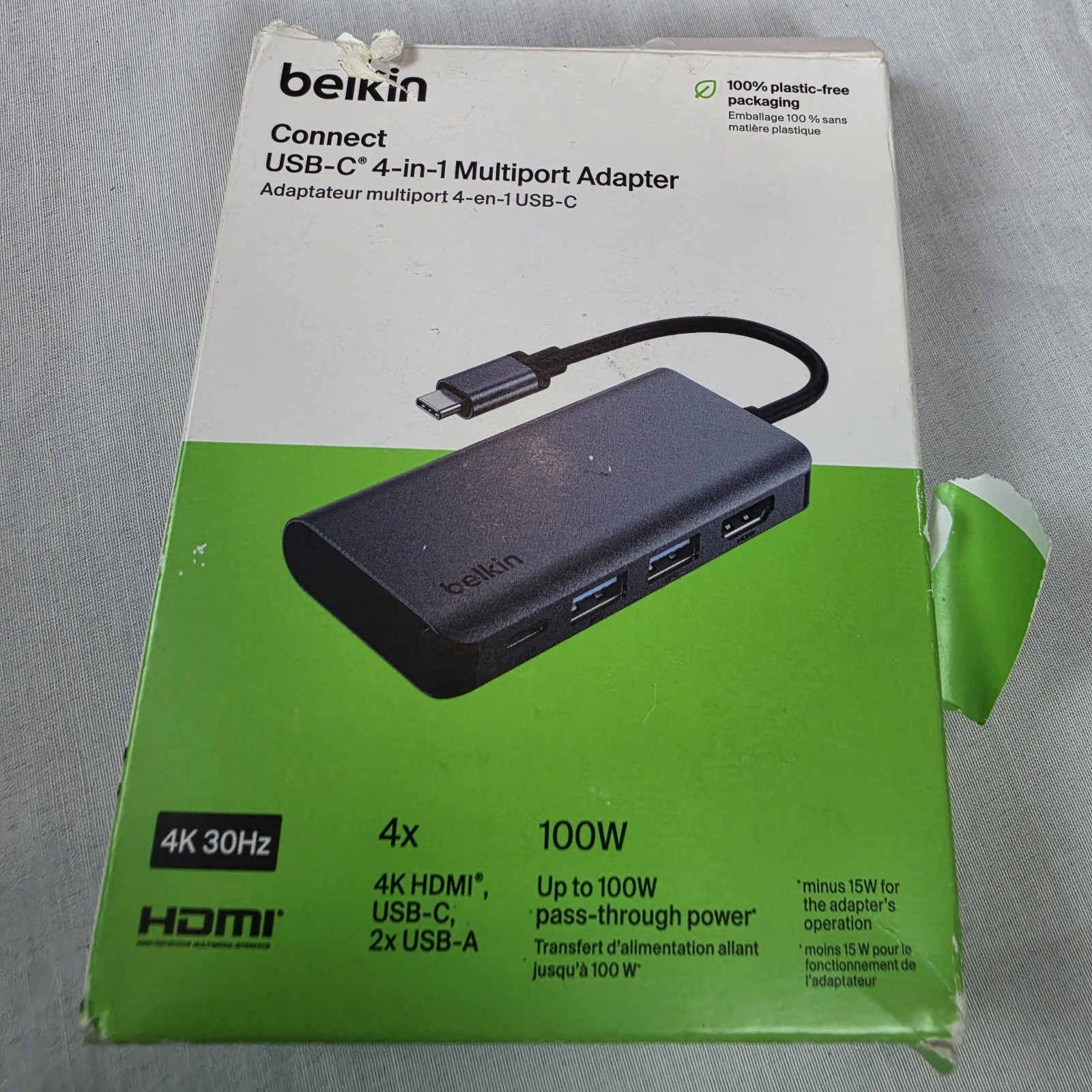 Belkin Connect USB-C 4-in-1 Multiport Adapter HDMI USB-A PD 100W Open Box