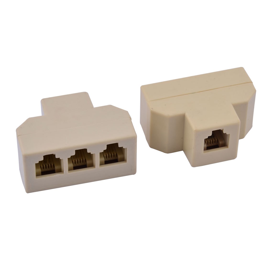 RJ11 6P4C Port Telephone Cable Adapter Splitter Connector Adapter Beige 2Pcs