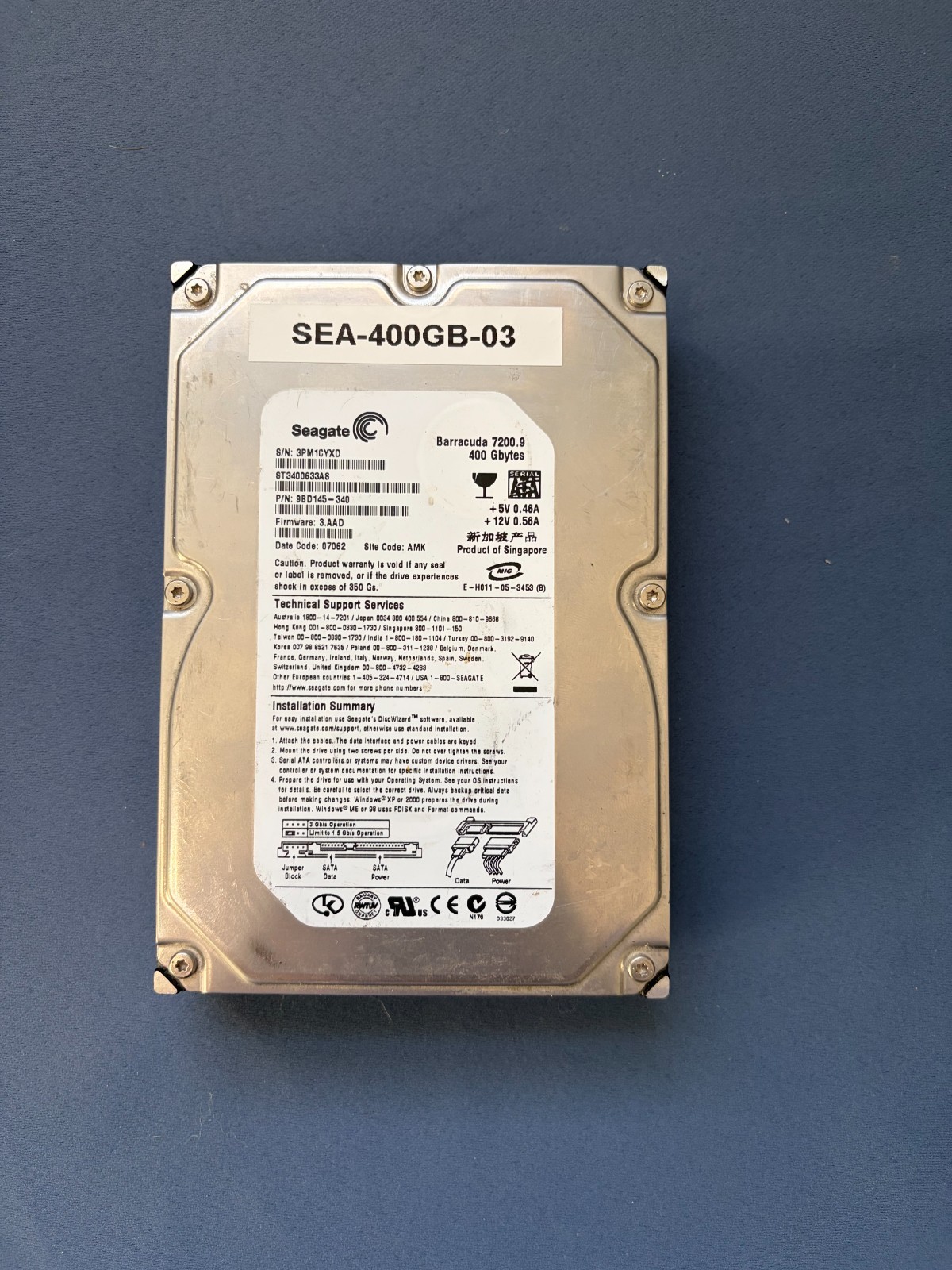 Seagate Barracuda 7200.9 ST3400633AS 400GB 7.2K SATA 3.5" 9BD145-340 Hard Drive