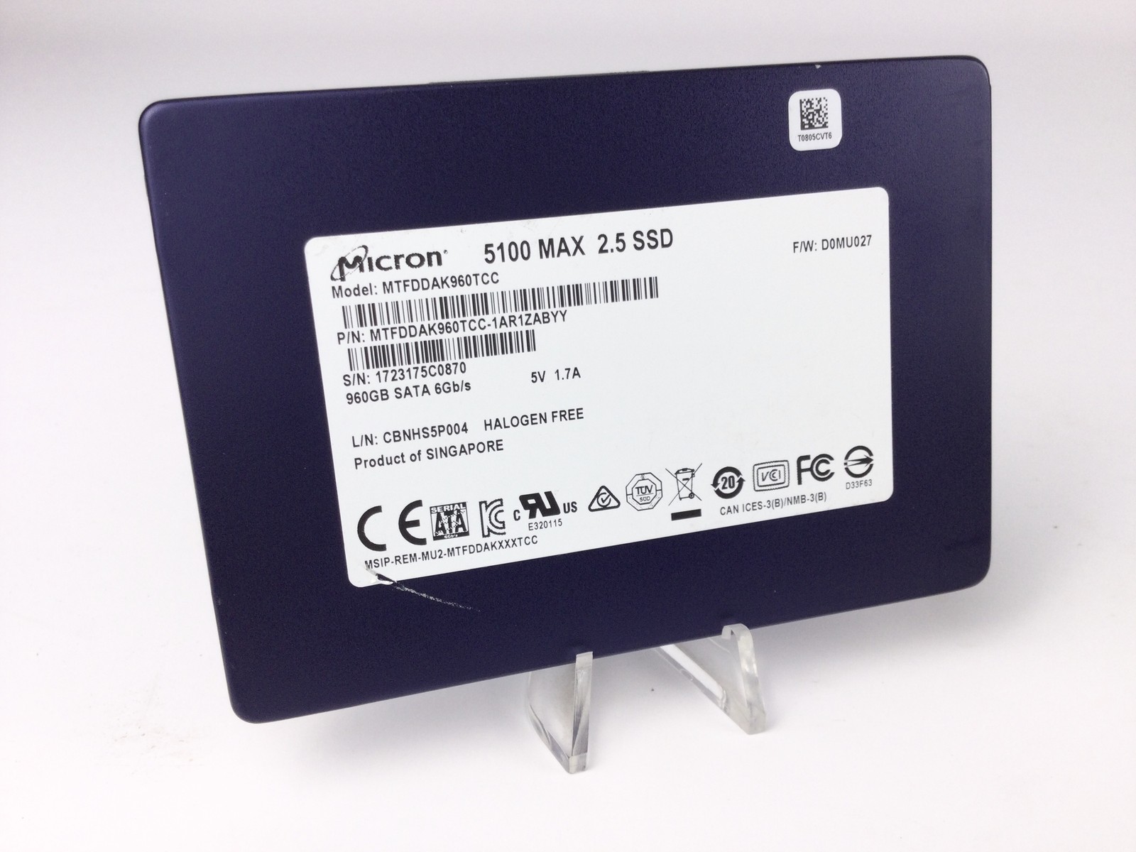 Micron 5100 MAX SSD MTFDDAK960TCC 960GB 2.5" SATA 6Gb/s Solid State Drive